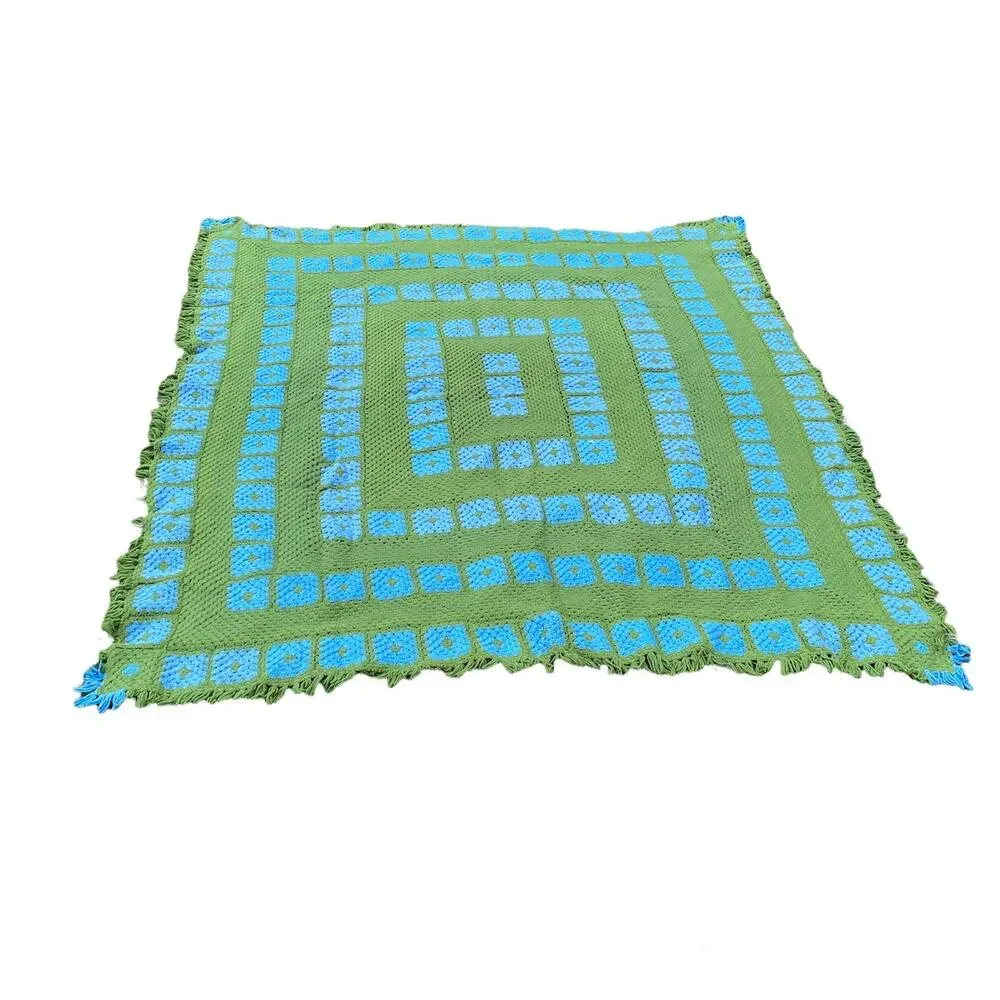 Vintage Granny Square Blanket BedSpread Handmade Retro Boho Eclectic